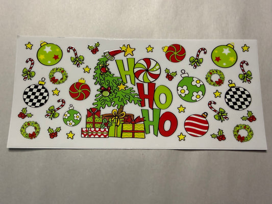 Ho Ho Ho Christmas Tree wrap for 16oz, 20oz, 24oz, 40oz