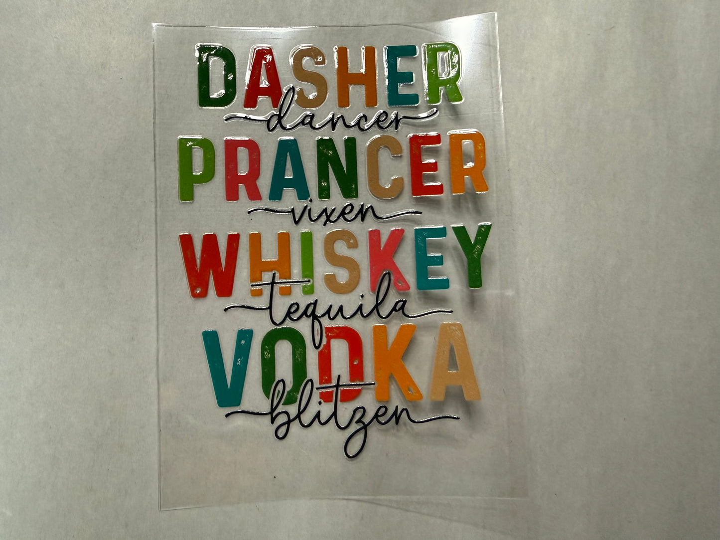 Dasher, Dancer...Tequila, Vodka, Blitzen decal for 16oz, 20oz, 24oz, 40oz