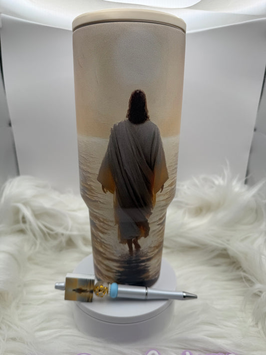 WAFFLE (aka Raffle) - Jesus Walking on Water Stainless Steel 40oz w/ Pen